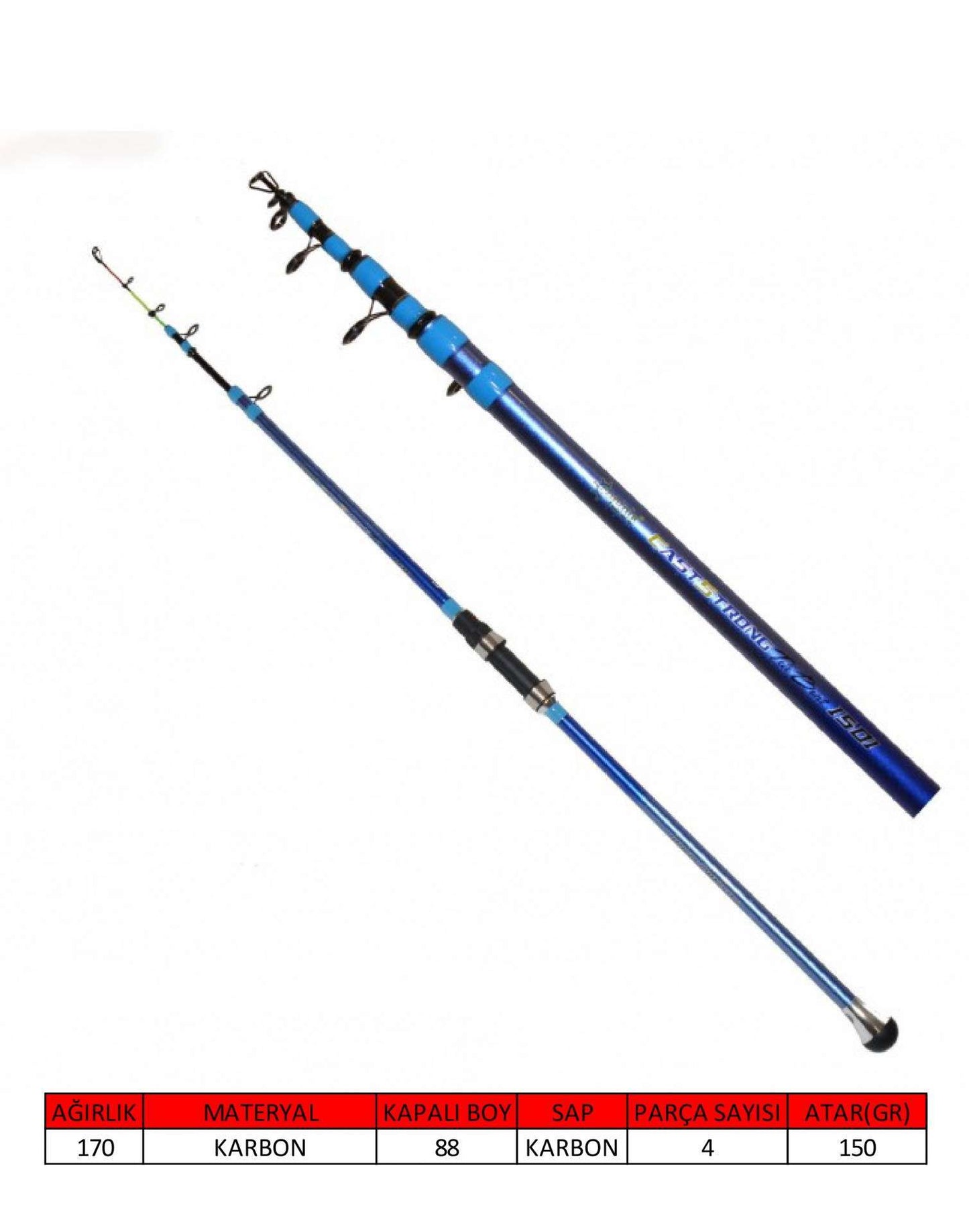 Captain 1501 Cast Strong Tele Boat Teleskobik Tekne Kamışı 150gr Atar - Standart - 180 CM