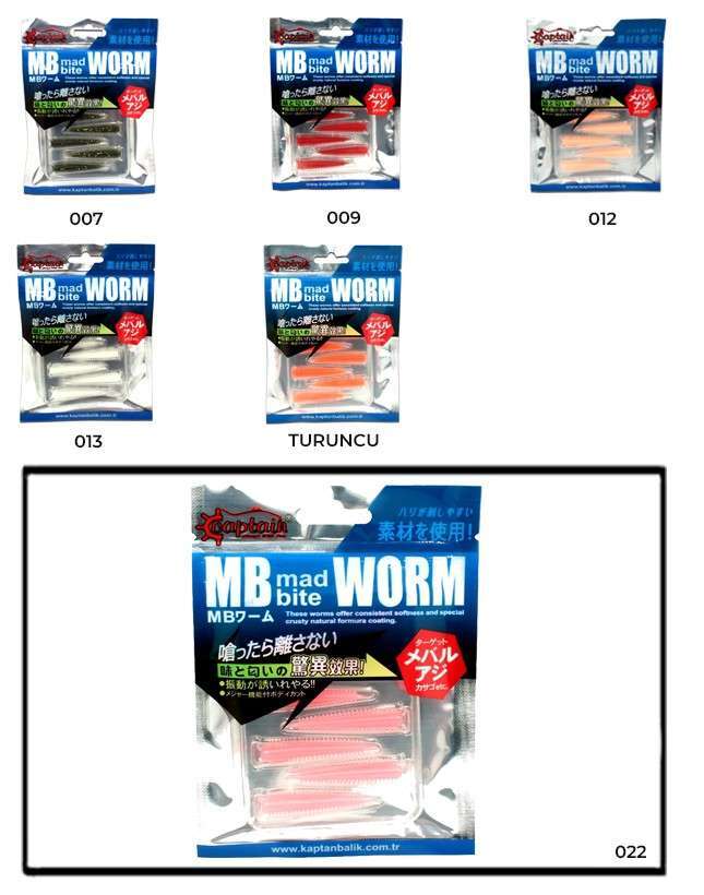 Captain 3518 Mad Bite Earth Worm 4 cm Aromalı LRF Silikon Yem 8li Set - 022