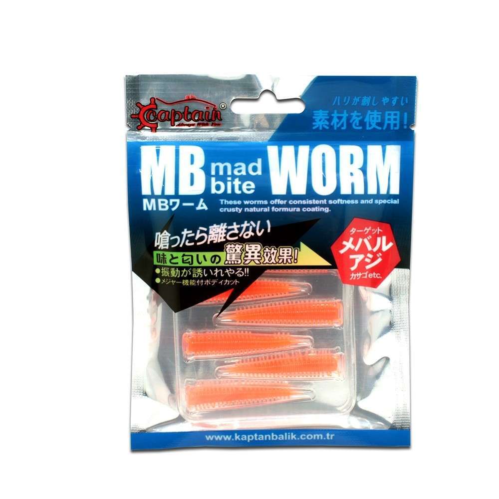 Captain 3518 Mad Bite Earth Worm 4 cm Aromalı LRF Silikon Yem 8li Set - TURUNCU