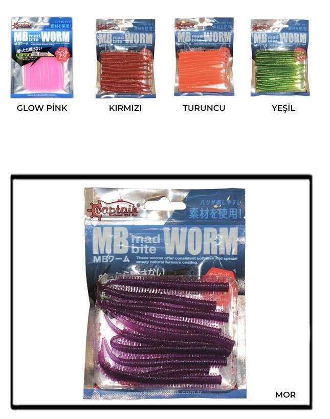 Captain 3523 Mad Bite Eart Worm 8cm Aromalı LRF Silikon Yem 10lu Set - MOR