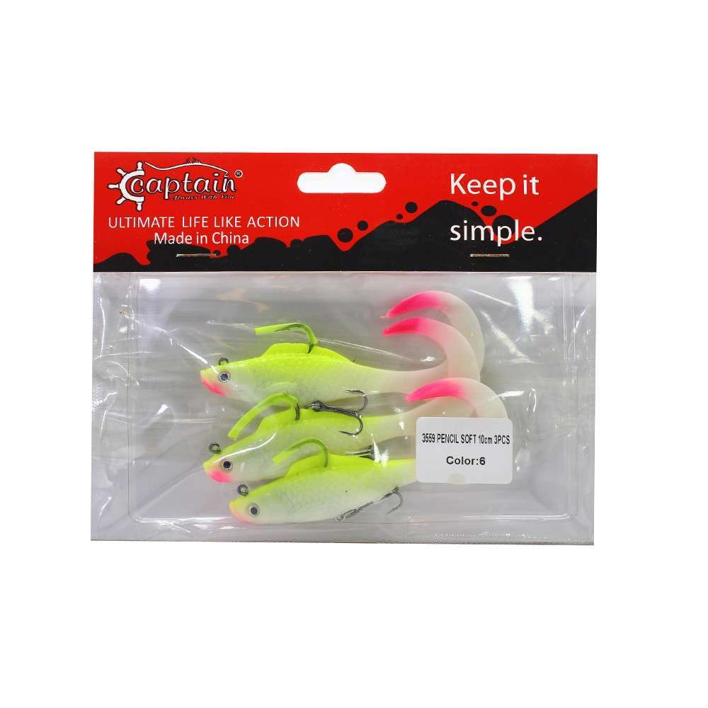 Captain 3559 Pencil Soft 10cm Levrek Silikonu 3lü Suni Balık - 6
