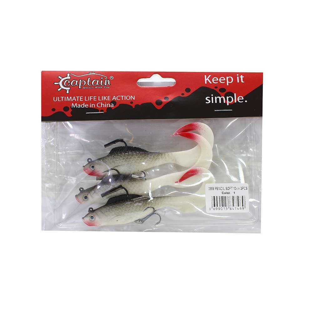 Captain 3559 Pencil Soft 10cm Levrek Silikonu 3lü Suni Balık - 1