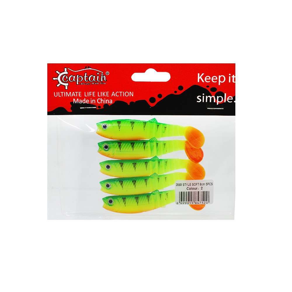 Captain 3569 Style Soft 8cm Levrek Silikonu 5li Paket Suni Yem - 2