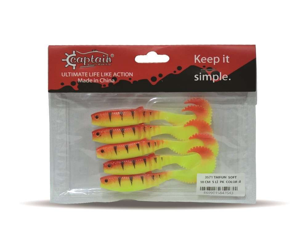 Captain 3571 Taifun Soft 10cm Levrek Silikonu 5li Paket Suni Yem - 8