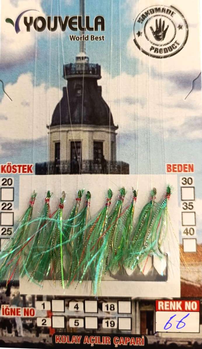 Çinekop Çaparisi UV-GLOW Simli 10 İğneli Kolay Açılan Çapari 025mm Beden x 035mm Köstek - 66