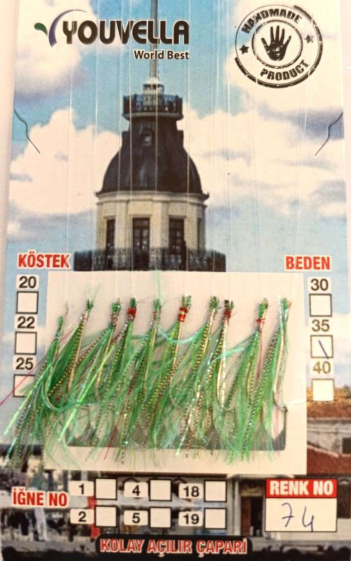 Çinekop Çaparisi UV-GLOW Simli 10 İğneli Kolay Açılan Çapari 025mm Beden x 035mm Köstek - 74
