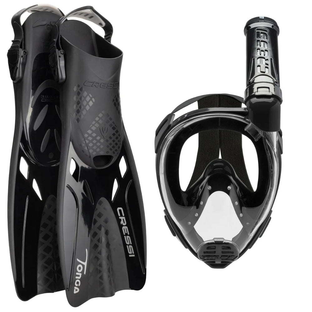 Cressi Baron Maske Şnorkel + Tonga Palet Seti - BLACK-BLACK - S-M