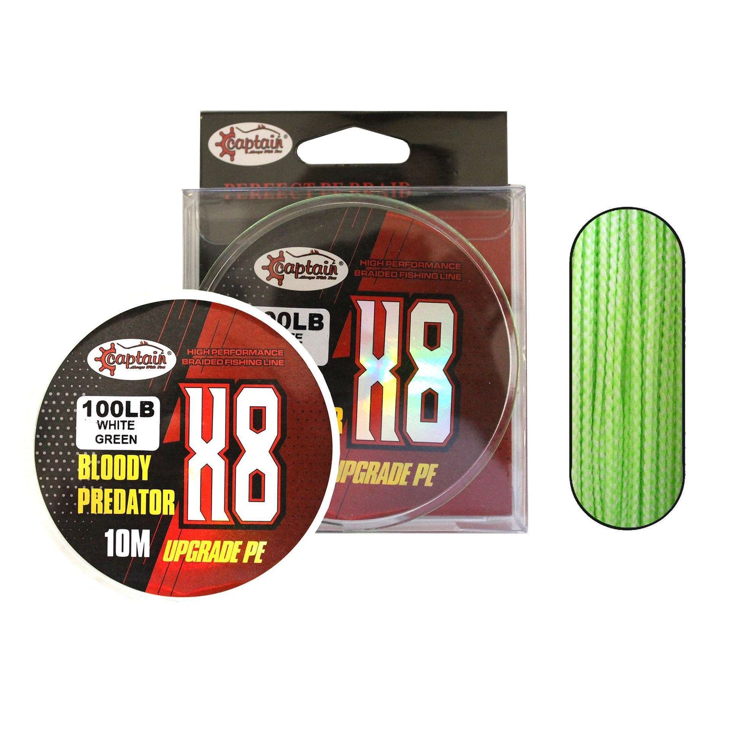 Hook Line 8X Upgrade PE Bloody Predator Jigging Assist İpi 10mt Green-White - Standart - 120 LBS