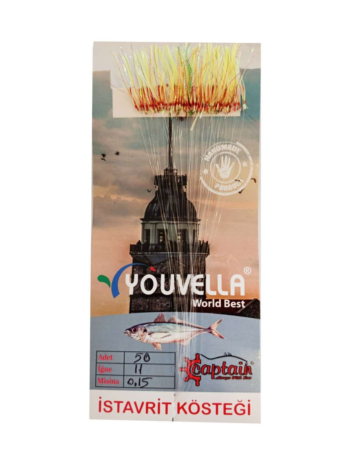 İstavrit Kösteği UV-GLOW Simli Youvella Kartonda 50 Kırmızı İğne 015mm Köstek - 76