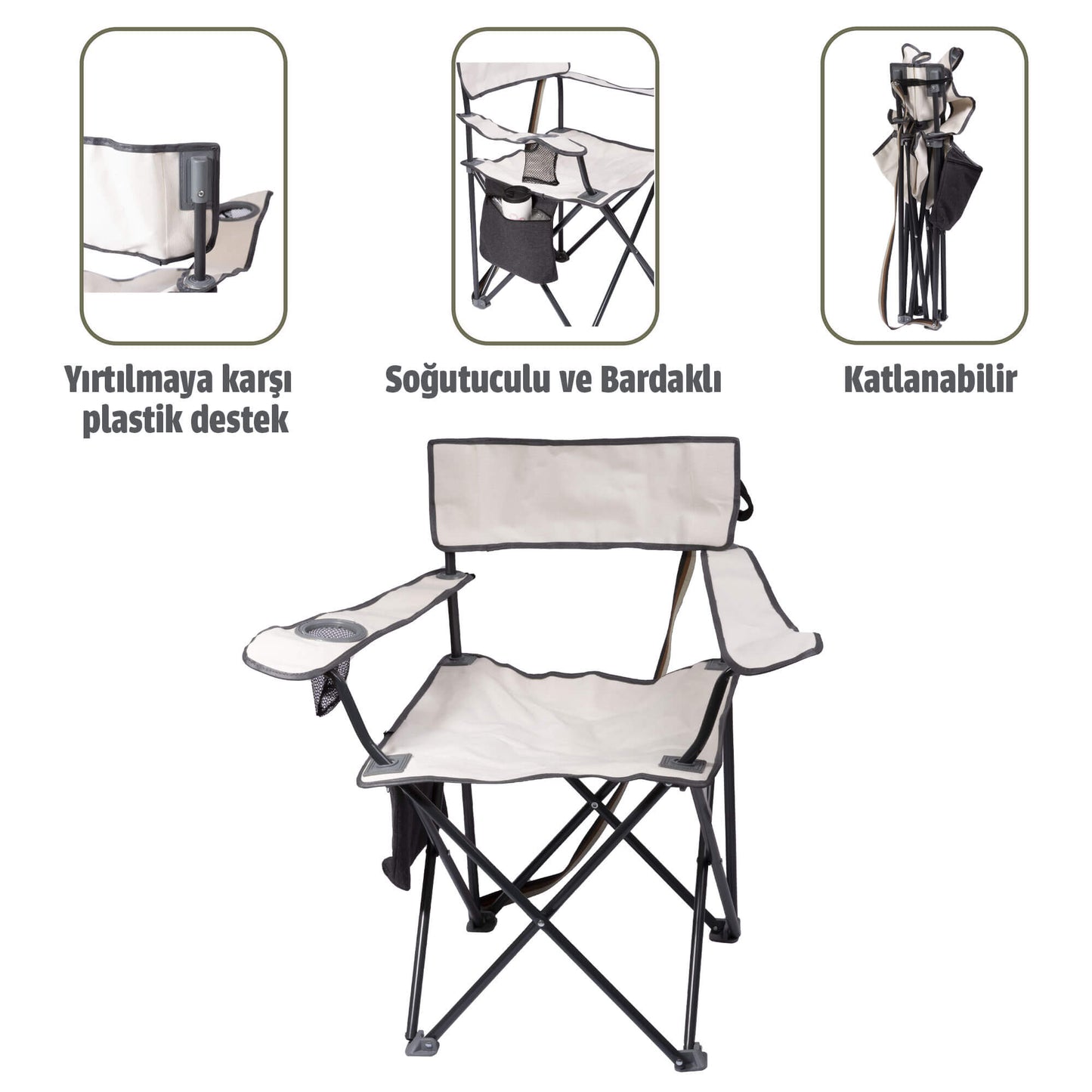 Albastar Soğutuculu ve Bardaklı Kamp Sandalyesi - BEYAZ - 4LÜ