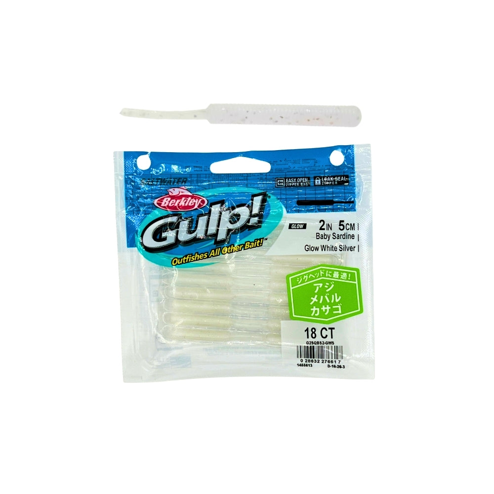 Berkley Gulp Baby Sardine Sahte Yemi - GLOW WHİTE SİLVER - 5 CM 18 Lİ