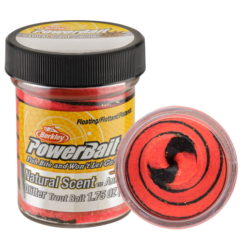 Berkley Powerbait Natural Glitter Trout Bait Aniseed Sahte Yemi - BLACK - FLUORESCENT RED - 50GR