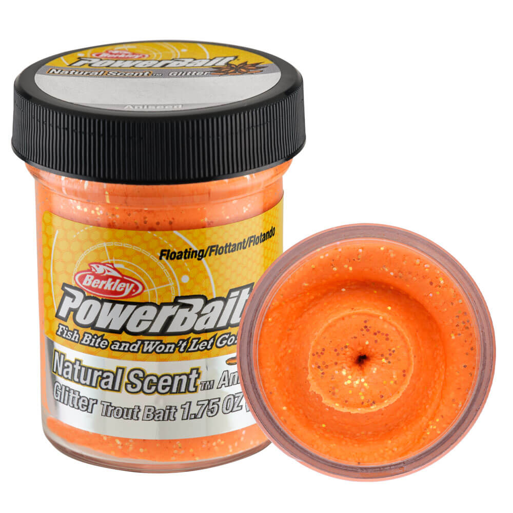 Berkley Powerbait Natural Glitter Trout Bait Aniseed Sahte Yemi - FLUORESCENT ORANGE - 50GR