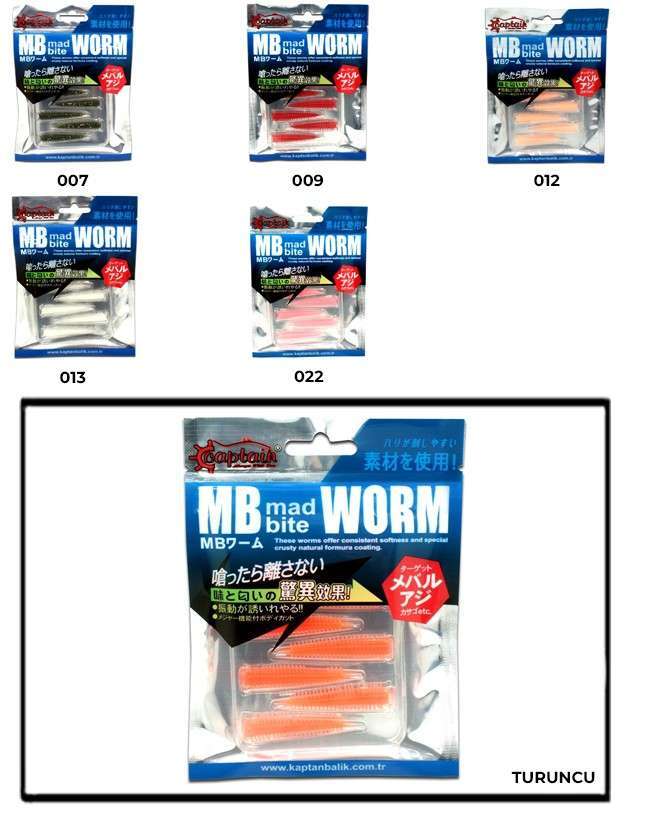 Captain 3518 Mad Bite Earth Worm 4 cm Aromalı LRF Silikon Yem 8li Set - TURUNCU