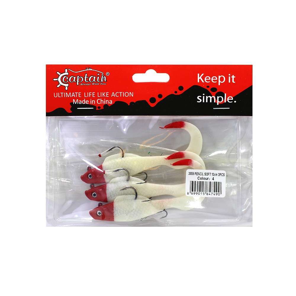Captain 3559 Pencil Soft 10cm Levrek Silikonu 3lü Suni Balık - 4