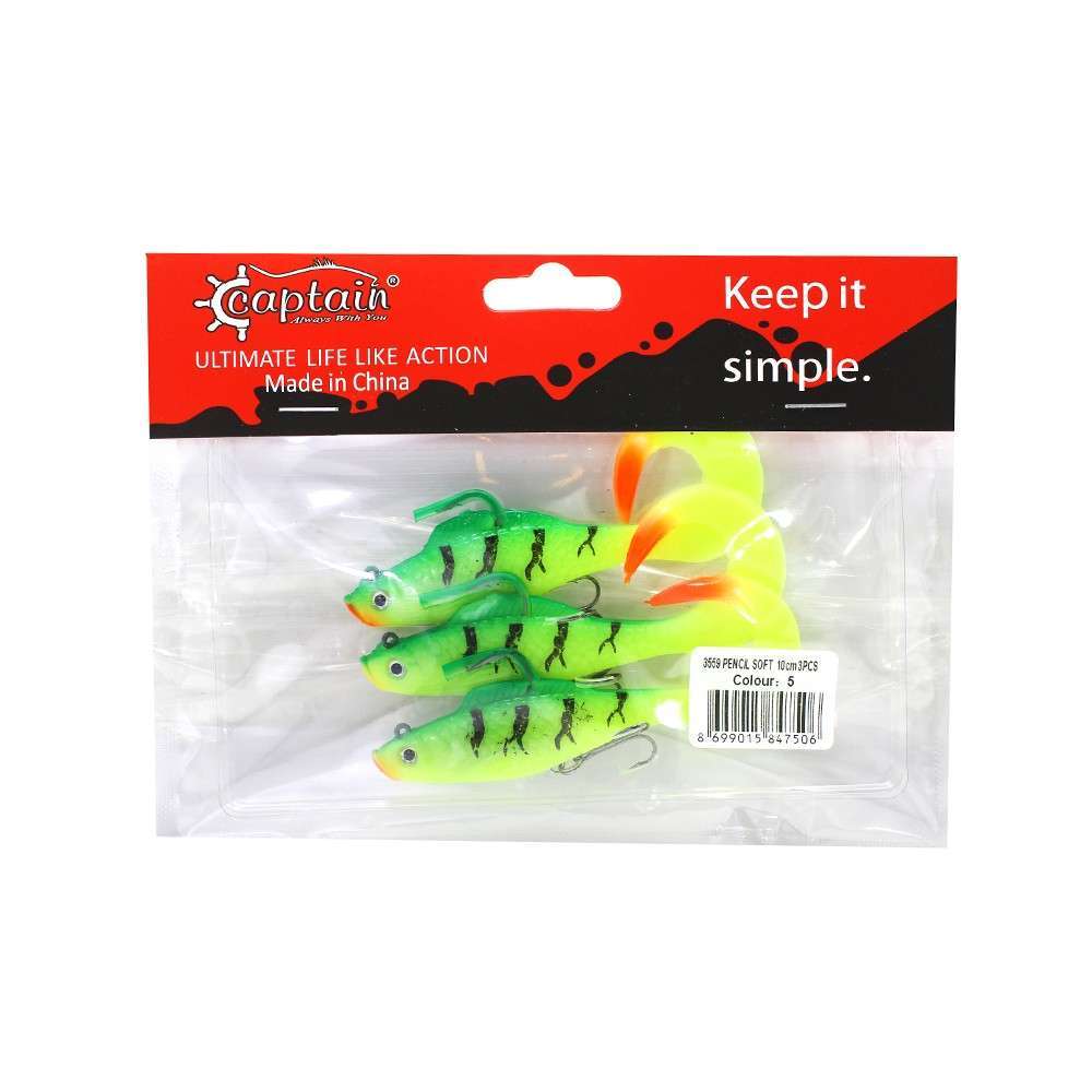 Captain 3559 Pencil Soft 10cm Levrek Silikonu 3lü Suni Balık - 5