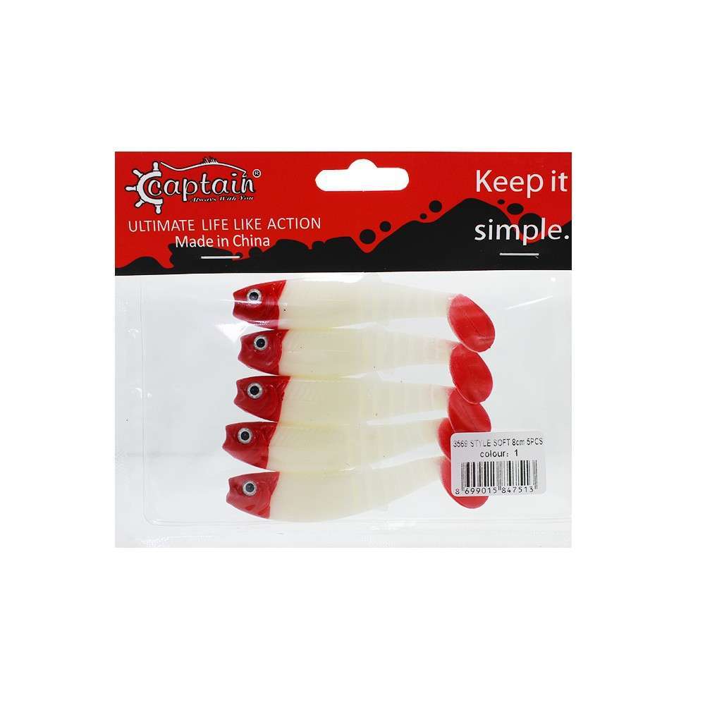 Captain 3569 Style Soft 8cm Levrek Silikonu 5li Paket Suni Yem - 1