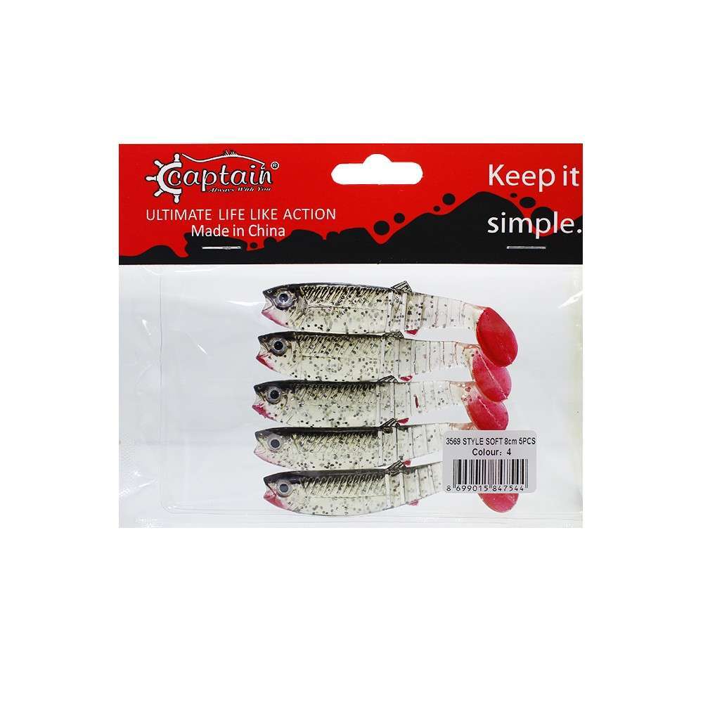 Captain 3569 Style Soft 8cm Levrek Silikonu 5li Paket Suni Yem - 4