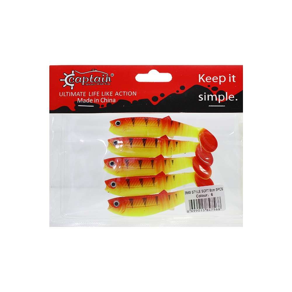 Captain 3569 Style Soft 8cm Levrek Silikonu 5li Paket Suni Yem - 6