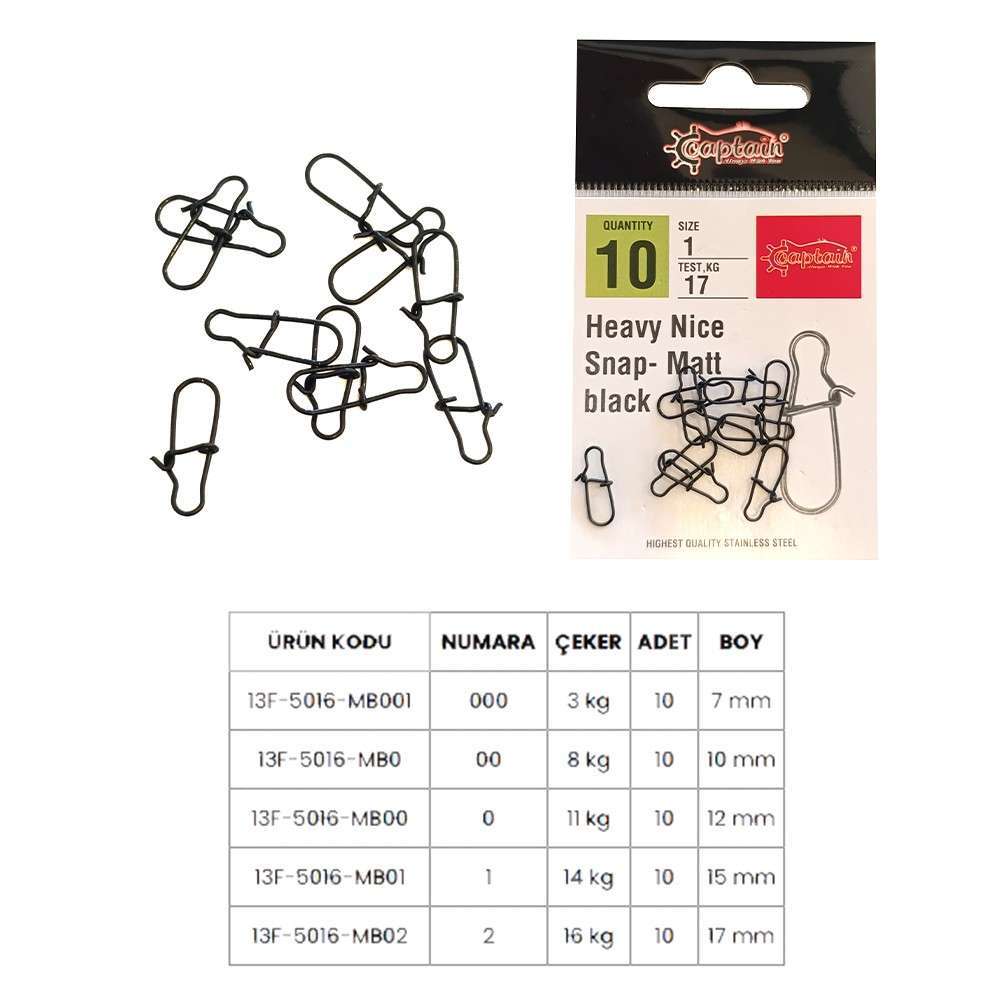 Captain 5016 Sahte Balık Klipsi Snap İnox 10lu Paket Mat Black - Standart - 000
