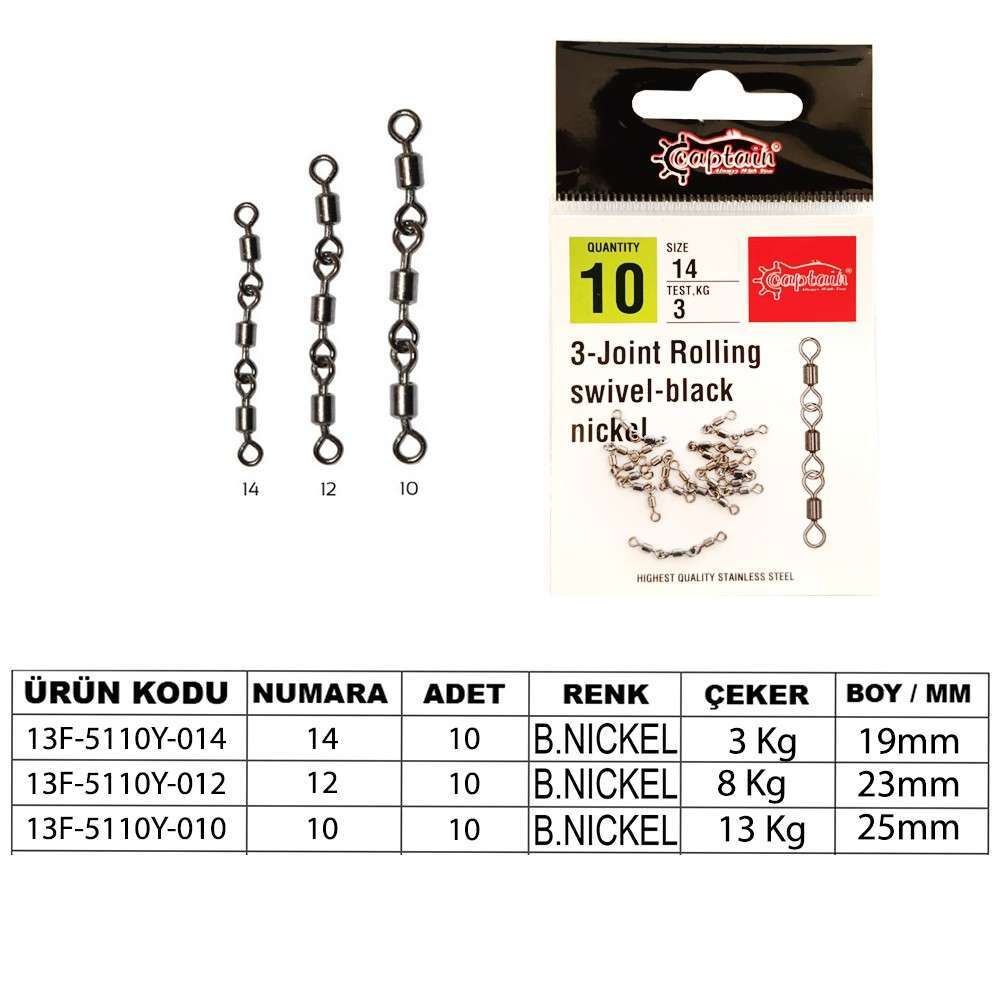 Captain 5110 3 Zincir Rulmanlı Fırdöndü 10lu Paket Black Nikel - Standart - 12
