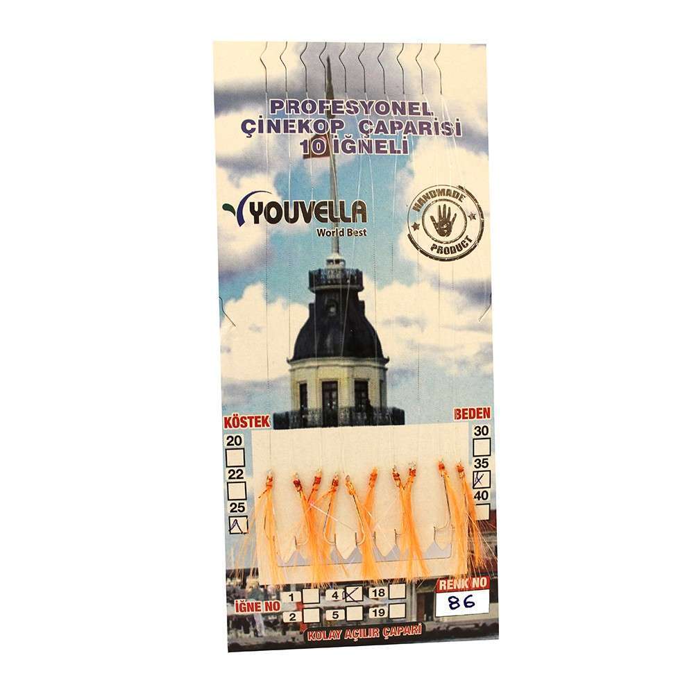 Çinekop Çaparisi UV-GLOW Simli 10 İğneli Kolay Açılan Çapari 025mm Beden x 035mm Köstek - 86