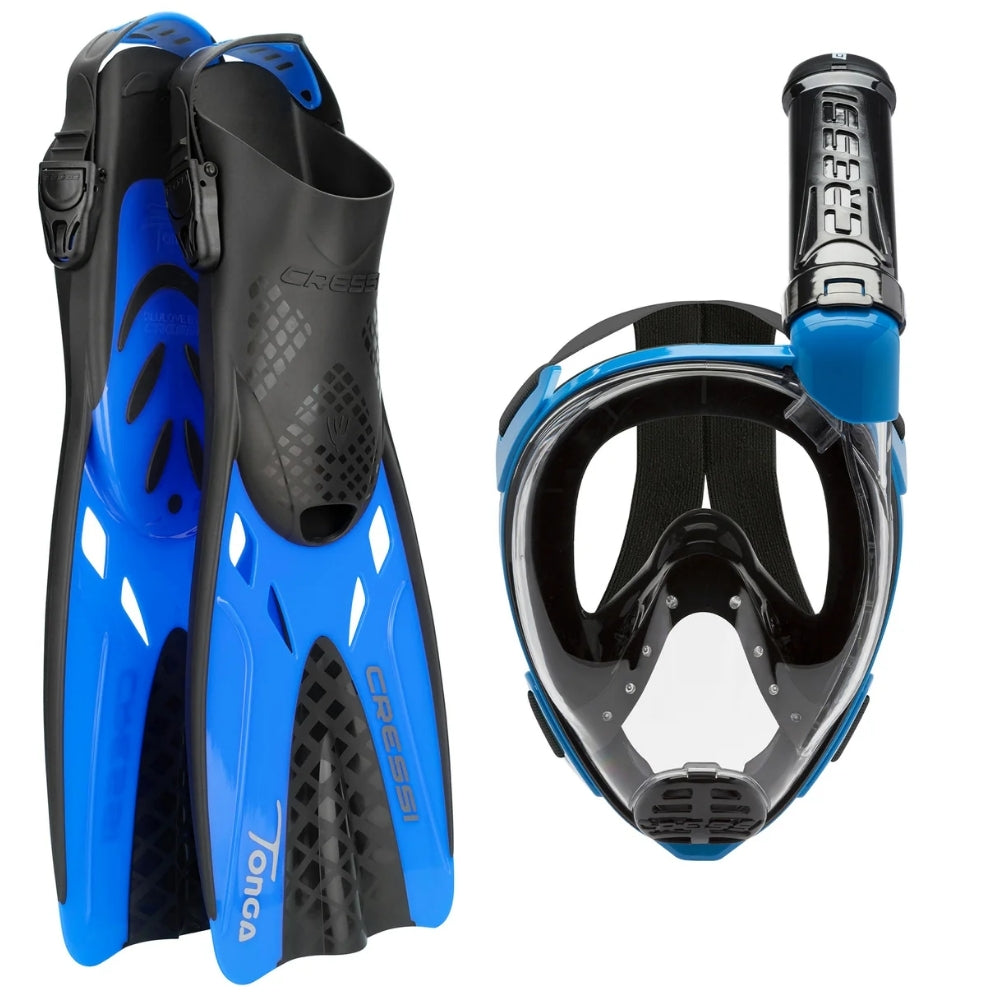 Cressi Baron Maske Şnorkel + Tonga Palet Seti - BLACK-BLUE - L-XL
