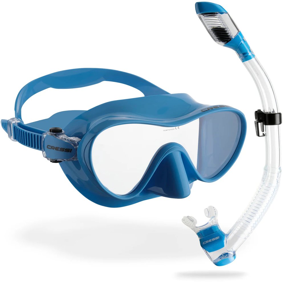 Cressi F1 Black + Dry Maske Şnorkel Seti - CLEAR-LIGHT BLUE