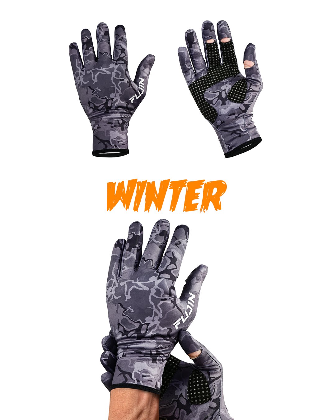 Fujin Pro Angler Winter Gloves Black Camo M/L
