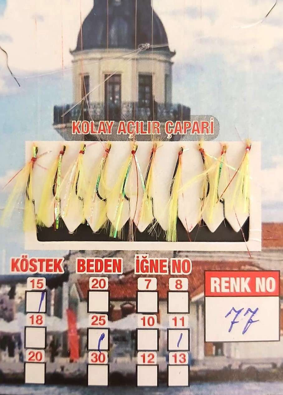 İstavrit Çaparisi UV-GLOW Simli 10 İğneli Kolay Açılan Çapari 025mm Beden x 015mm Köstek - 77