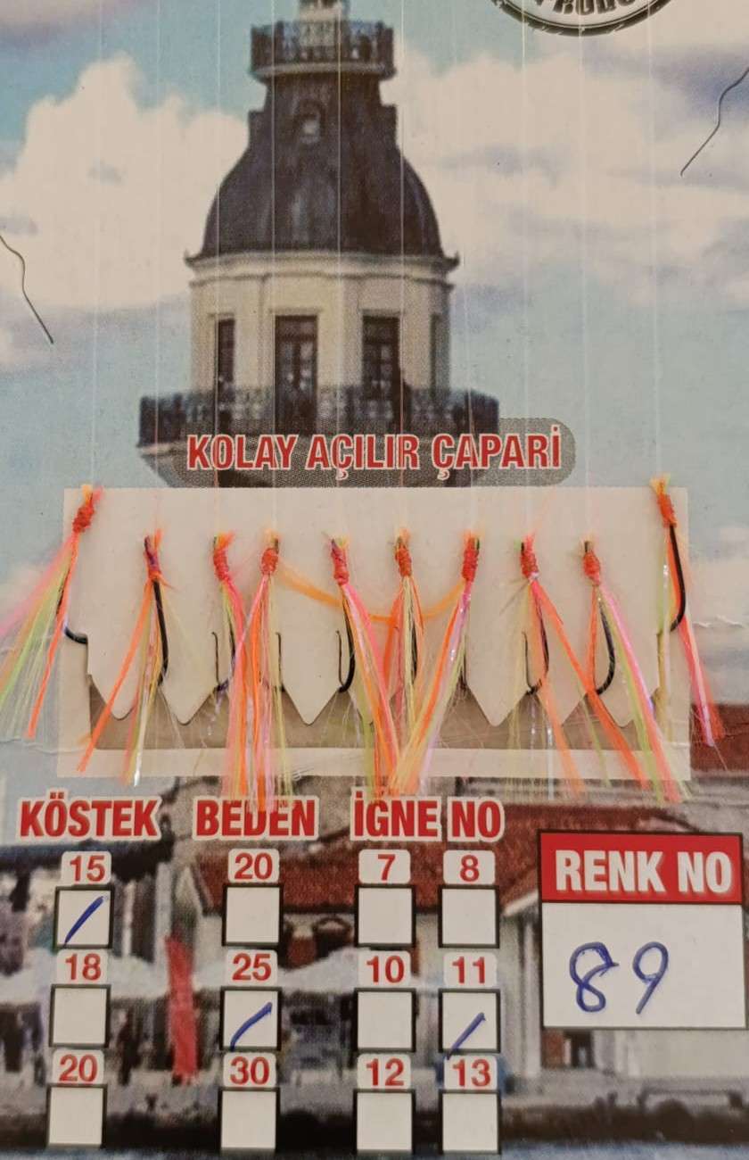 İstavrit Çaparisi UV-GLOW Simli 10 İğneli Kolay Açılan Çapari 025mm Beden x 015mm Köstek - 89
